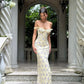 Charming Mermaid Off The Shoulder Printed Satin Long Prom Dress,Formal Dress C5891