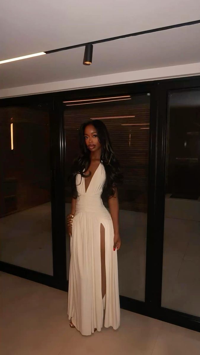 Sexy A Line V Neck Satin Slit Long Prom Dress,Formal Dress C5892