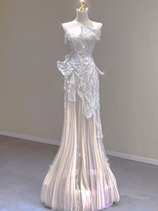 Gorgeous Mermaid Strapless Satin Tulle Long Prom Dress,Formal Dress C5893