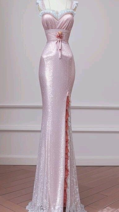 Pretty Pink Mermaid Sweetheart Satin Sequin Long Prom Dress,Formal Dress C5896
