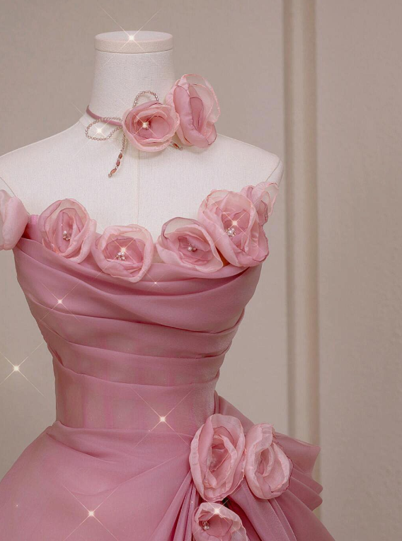 Princess Ball Gown Strapless Chiffon Tulle With Flowers Long Prom Dress,Formal Dress C5898