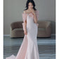 Pretty Mermaid Strapless Pink Sequin Long Evening Dress Prom Dresses With Bow C3450
