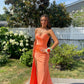 Pastel Orange Mermaid Sweetheart Satin Pleated Slit Long Prom Dress,Formal Dress C5901