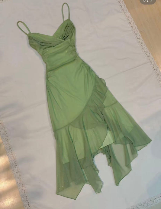 Classy A Line Spaghetti Straps Chiffon Sequin Long Prom Dress,Formal Dress C5904