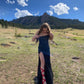 Glitter Mermaid Strapless Black Satin Sequin Slit Long Prom Dress,Formal Dress C5905