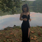 Chic Mermaid Spaghetti Straps Black Satin Slit Long Prom Dress,Formal Dress C5906