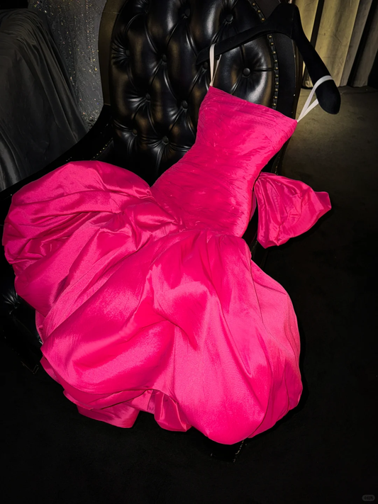 Hot Pink Ball Gown Spaghetti Straps Satin Back With Bow Short Homecoming Dress 18th Birthday Outfits C5912