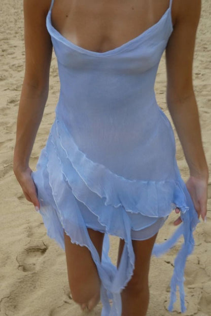Chic A Line Spaghetti Straps Chiffon Ruffle Short Homecoming Dress 19th Birthday Outfits C5917