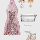 Pink A Line Halter Sequin Short Homecoming Dress 19th Birthday Outfits C5920