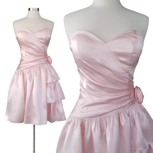 Cute Pink Sweetheart A Line Satin Short Homecoming Dress 16th Birthday Outfits C5922