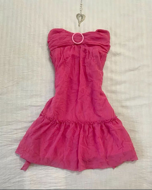 Simple Hot Pink A Line Strapless Satin Short Homecoming Dress 20th Birthday Outfits C5930