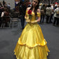 Royal Retro Ball Gown Off The Shoulder Yellow Satin With Gloves Long Prom Dress,Formal Dress C5934
