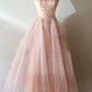 Eelgant A Line Strapless Layer Tulle Lace Long Prom Dress,Formal Dress C5935