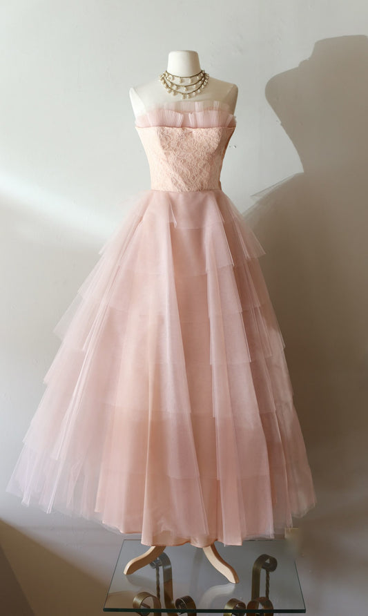 Eelgant A Line Strapless Layer Tulle Lace Long Prom Dress,Formal Dress C5935