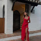 Sexy Burgundy A Line Spaghetti Straps Satin Ruffle Chiffon Slit Long Prom Dress,Formal Dress C5937