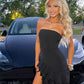 Robe de bal longue noire chic, coupe trapèze, sans bretelles, ourlet en satin, volants superposés, fente, robe de soirée C5938