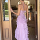 Unique Lilac A Line Halter Pleated Satin Long Prom Dress,Formal Dress C5939