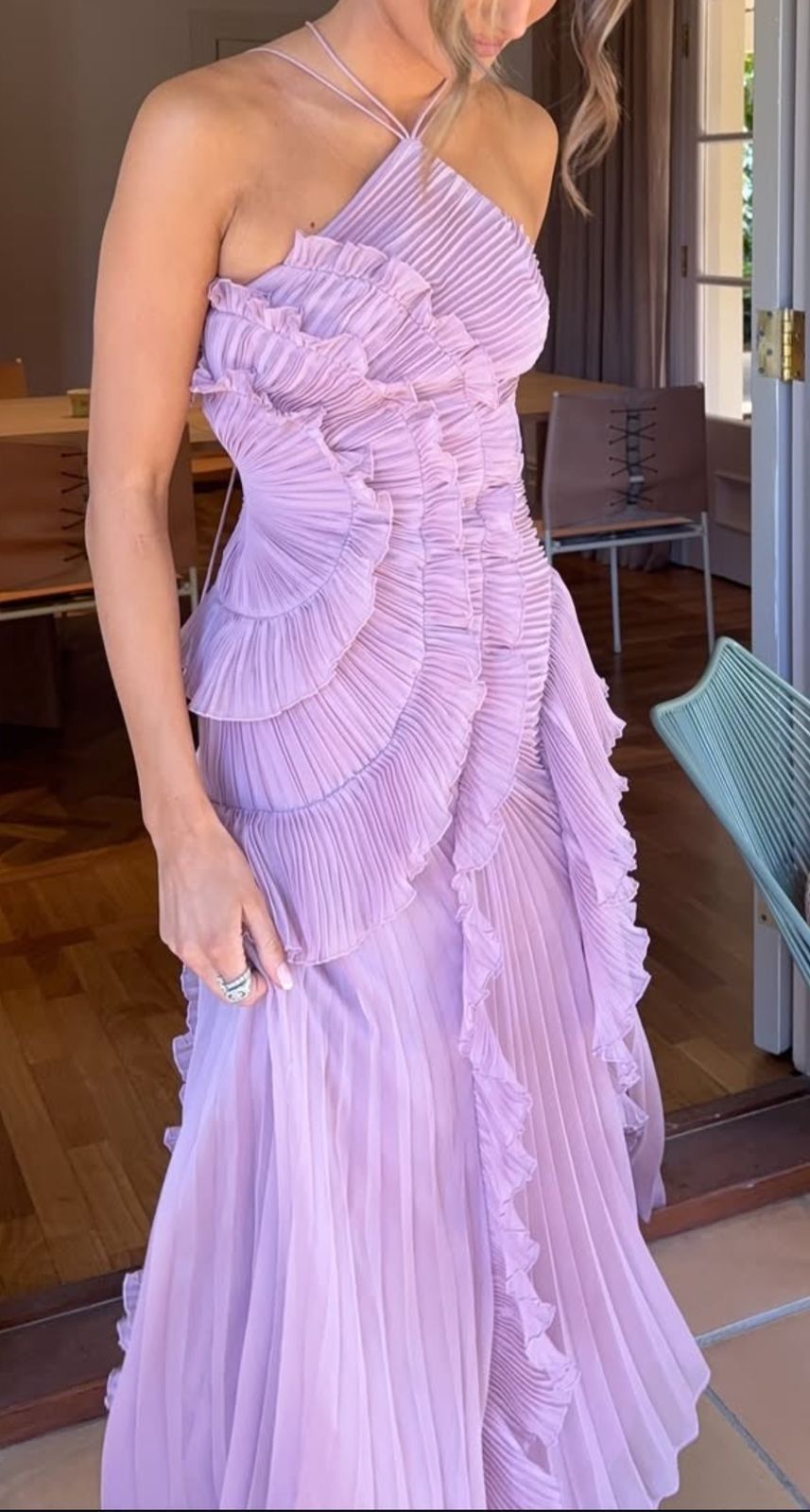 Unique Lilac A Line Halter Pleated Satin Long Prom Dress,Formal Dress C5939