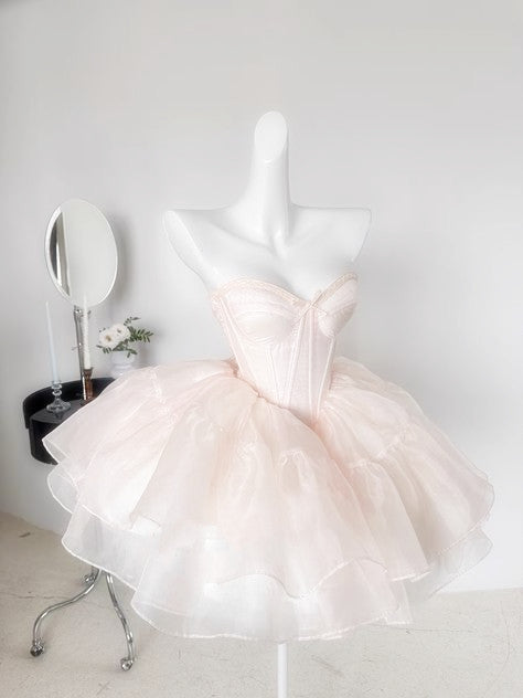 Robe de bal vintage sans bretelles rose clair robe de soirée tenues de 18e anniversaire C594