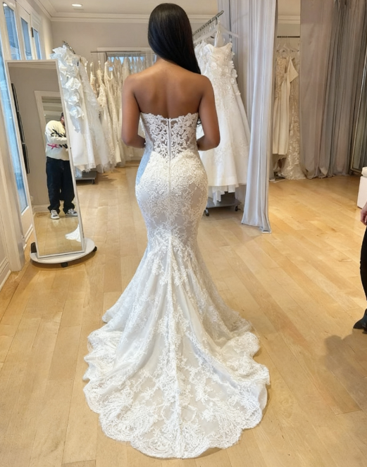 Robe de bal longue élégante en dentelle, décolleté en cœur, style sirène, robe de soirée C5940