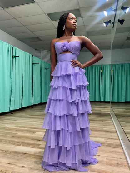 Pretty A Line Strapless Layer Chiffon Long Prom Dress,Formal Dress C5941