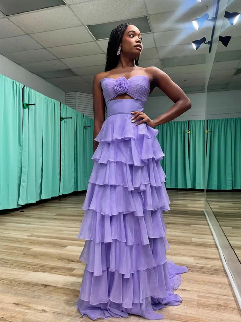 Pretty A Line Strapless Layer Chiffon Long Prom Dress,Formal Dress C5941