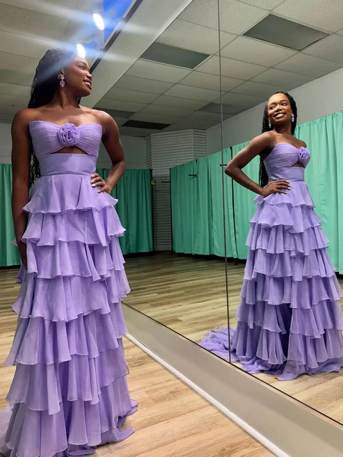 Pretty A Line Strapless Layer Chiffon Long Prom Dress,Formal Dress C5941