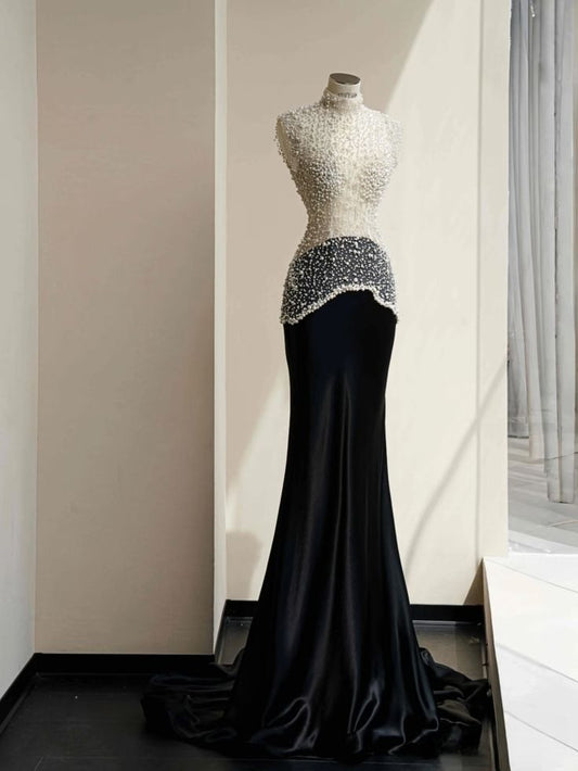 Gorgeous Romantic Mermaid Satin Beaded Long Prom Dress,Formal Dress C5942