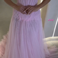 Shiny Pink Strapless A Line Tulle Beads Long Prom Dress,Formal Dress C5945