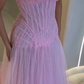Shiny Pink Strapless A Line Tulle Beads Long Prom Dress,Formal Dress C5945
