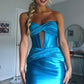 Classy Blue Mermaid Sweetheart Pleated Satin Short Homecoming Dress 20th Birthday Outfits C5949