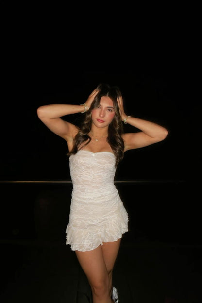 Charming A Line Strapless Lace Short Homecoming Dress 21th Birthday Outfits C5952