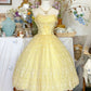 Lovely Ball Gown Yellow Strapless Tulle Lace Tea Length Homecoming Dress 18th Birthday Outfits C5956