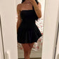 Elegant Black Strapless Satin Short Homecoming Dress 19th Birthday Outfits C5959
