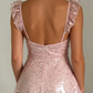 Sparkly Pink A Line Spaghetti Straps Tulle Sequin Short Homecoming Dress 19th Birthday Outfits C5960