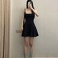 Style Simple Black A Line Square Satin Short Homecoming Dress 17th Birthday Outfits C5966