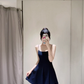 Navy Elegant A Line Spaghetti Straps Satin Short Homecoming Dress 17th Birthday Outfits C5968