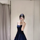 Navy Elegant A Line Spaghetti Straps Satin Short Homecoming Dress 17th Birthday Outfits C5968