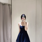 Navy Elegant A Line Spaghetti Straps Satin Short Homecoming Dress 17th Birthday Outfits C5968