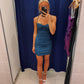 Shiny Bodycon Mermaid Spaghetti Straps Satin Sequin Short Homecoming Dress 20th Birthday Outfits C5972