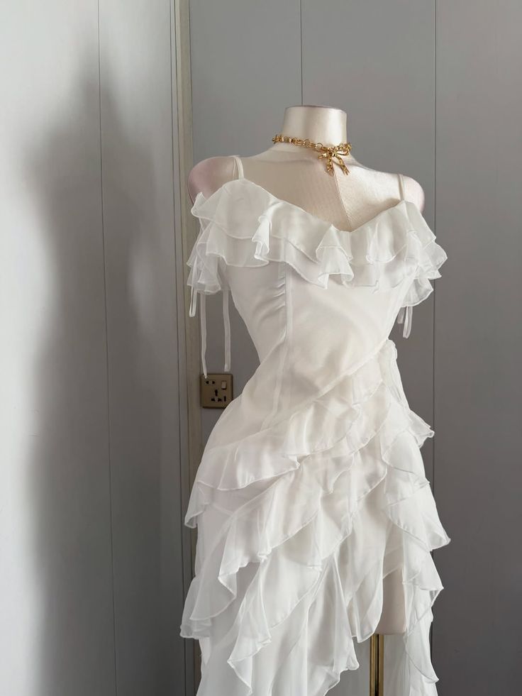 Pretty Mermaid Spaghetti Straps Layer Ruffle Chiffon Slit Long Prom Dress,Formal Dress C5983