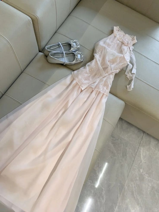 Lovely A Line Halter Chiffon Lace Long Prom Dress,Formal Dress C5985