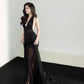 Sexy Mermaid Halter Black Satin Tulle Backless Long Prom Dress,Formal Dress C5987