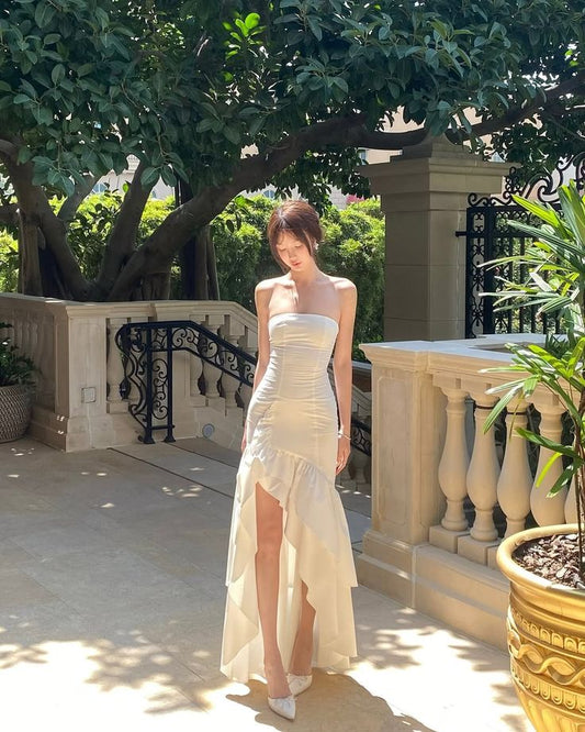 Elegant Mermaid Strapless Layer Satin Long Prom Dress,Formal Dress C5989