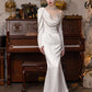 Vintage Mermaid High Neckline Long Sleeves Satin Lace Long White Wedding Dresses C598