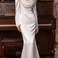 Vintage Mermaid High Neckline Long Sleeves Satin Lace Long White Wedding Dresses C598