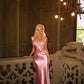 Pink Sweetheart Mermaid Satin Lace Long Prom Dress,Formal Dress C5995
