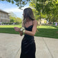 Classic Mermaid Halter Black Pleated Satin Slit Long Prom Dress,Formal Dress C5999