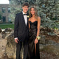 Classic Mermaid Halter Black Pleated Satin Slit Long Prom Dress,Formal Dress C5999