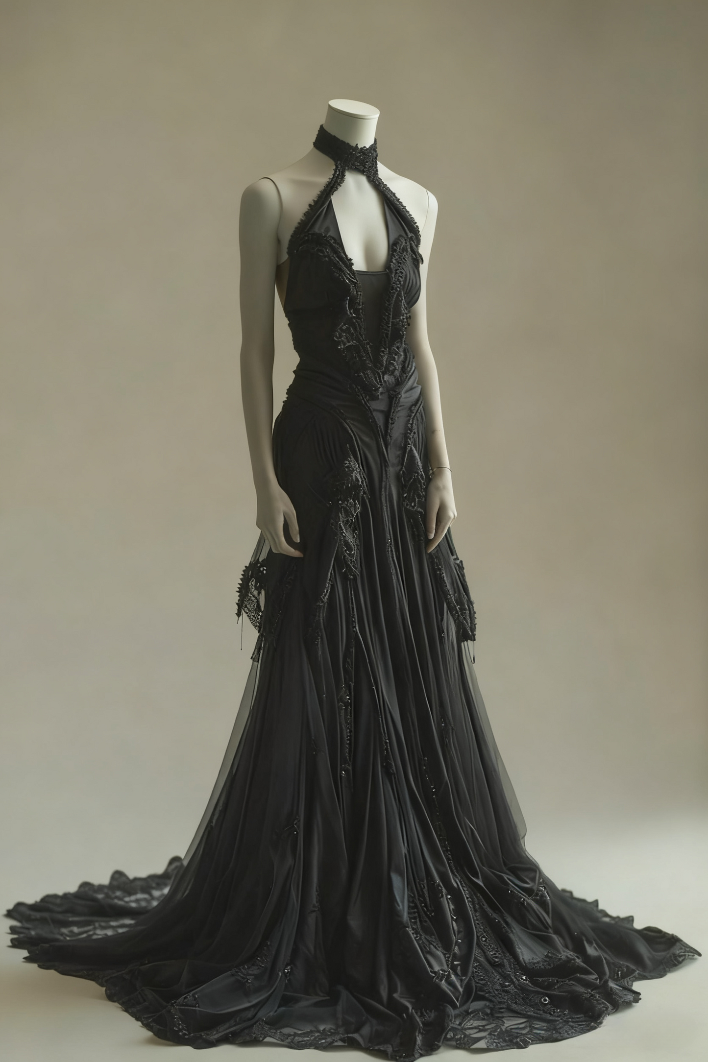 Vintage A Line Halter Black Satin Tulle Lace Long Prom Dress,Formal Dress C6000